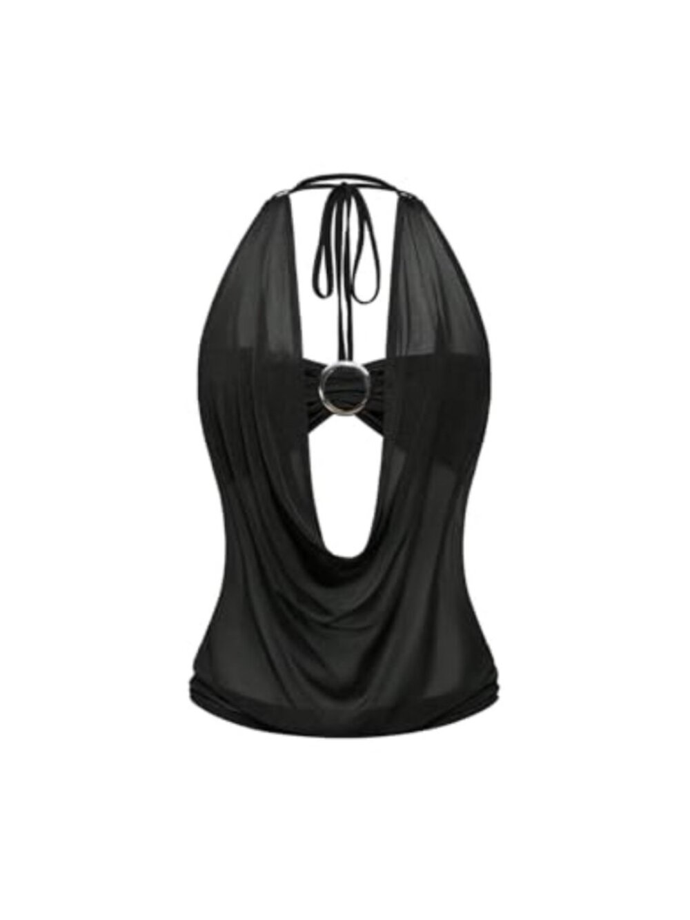 Sheer Mesh Cowl Neck Halter Top with Tube Top - 2 Piece Sleeveless
